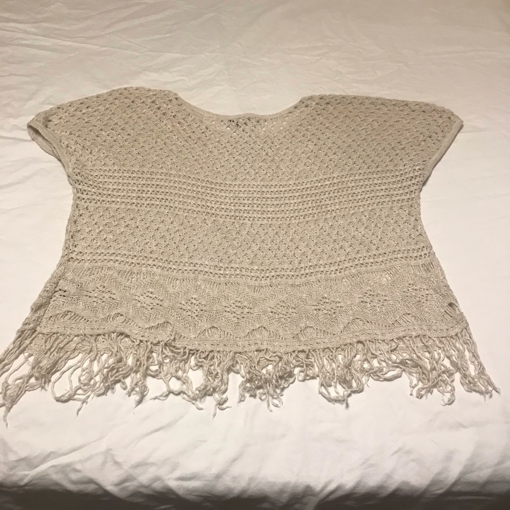 Torrid Cream Open Stitch Pullover Fringe Sweater - Picture 3 of 5